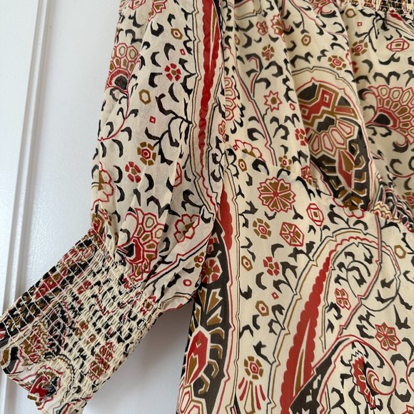 Veronica Beard Off-shoulder Dress Oat Multi Paisley Silk Floral Print Ruffle - Picture 6 of 11